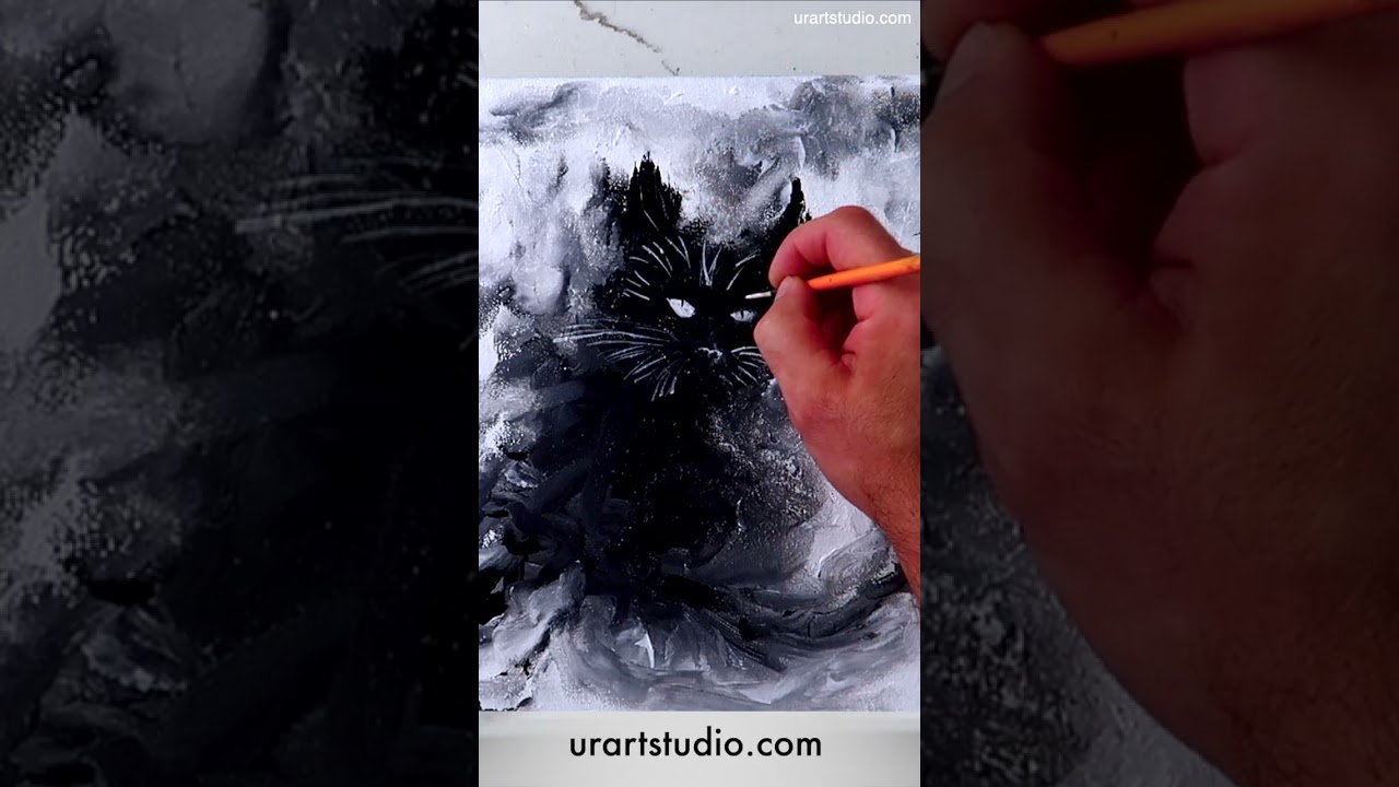 Black Cat 🐈‍⬛ Abstract Acrylic Painting #acrylicart #catpainting