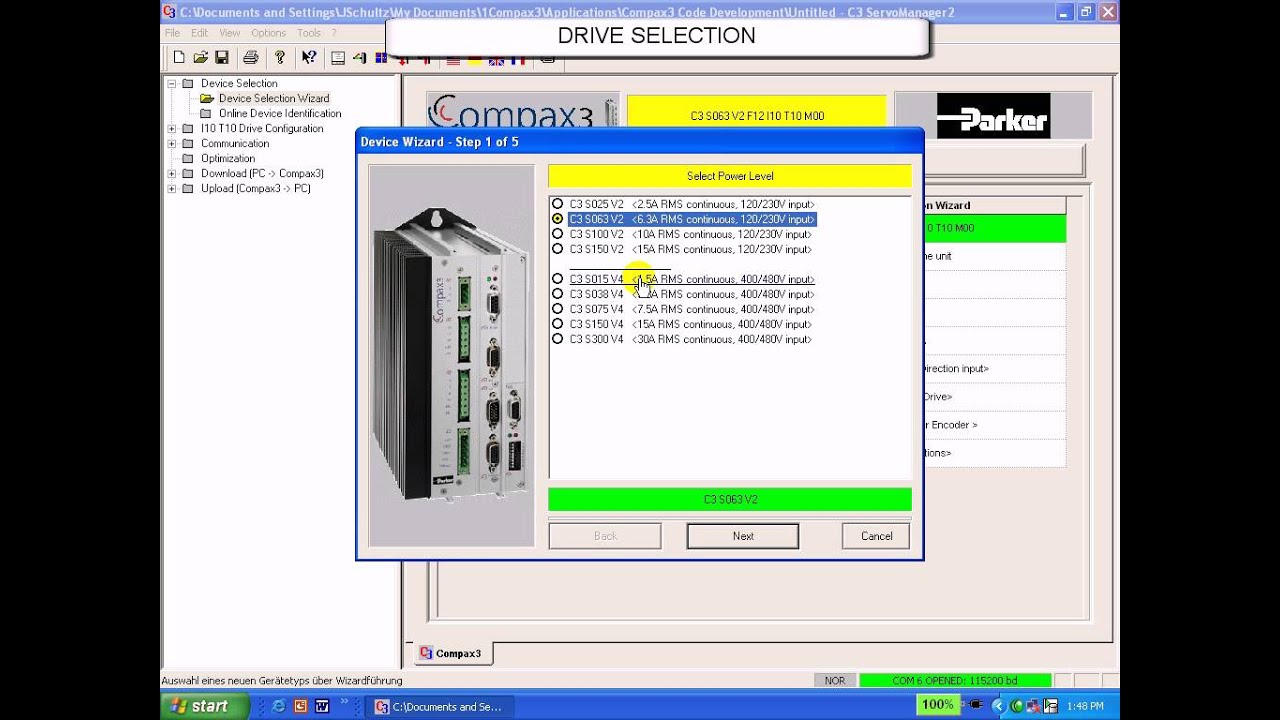 Parker Compax3 I11T11: Lesson A ServoManager - YouTube