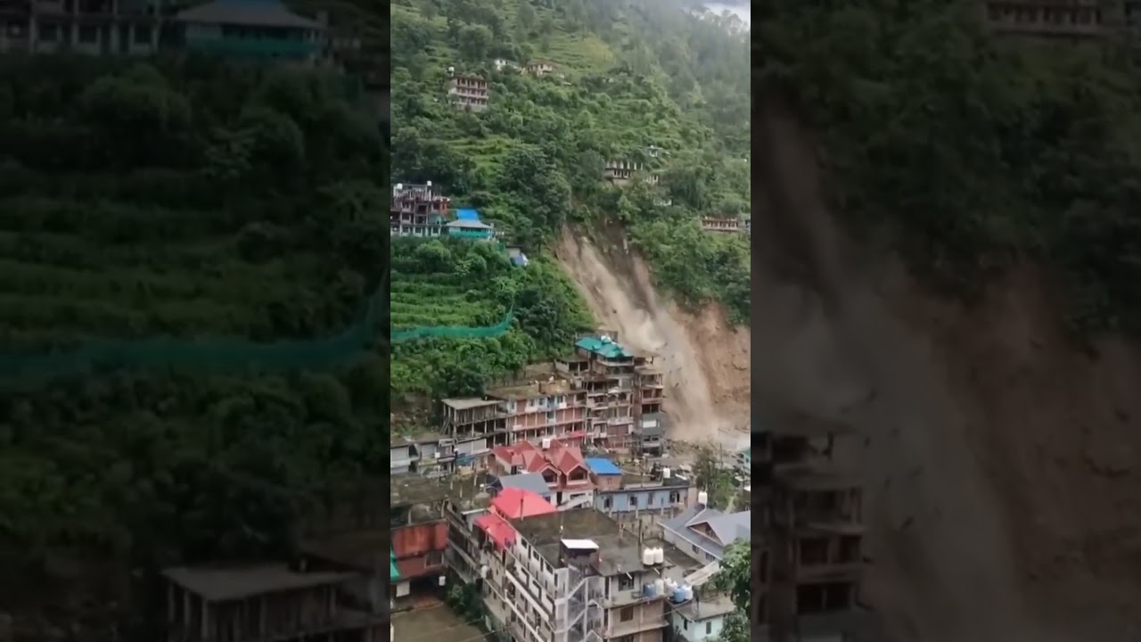 landslide in Himachal Pradesh, India. This is in Kullu Manali