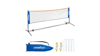 Relaxdays Filet De Badminton Réglable Jusqu'à 225 Cm - Avec Support, Sac Transport, Noir-Bleu