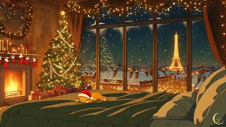 🎄 Christmas Night in Paris | Cozy Fireplace, Snowfall & Sleep Ambience ❄️