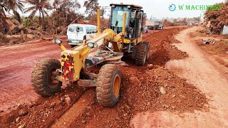 Full Process Action Complete Code By Grader XCMG Spreading Red Gravel Installing Foundation Roads