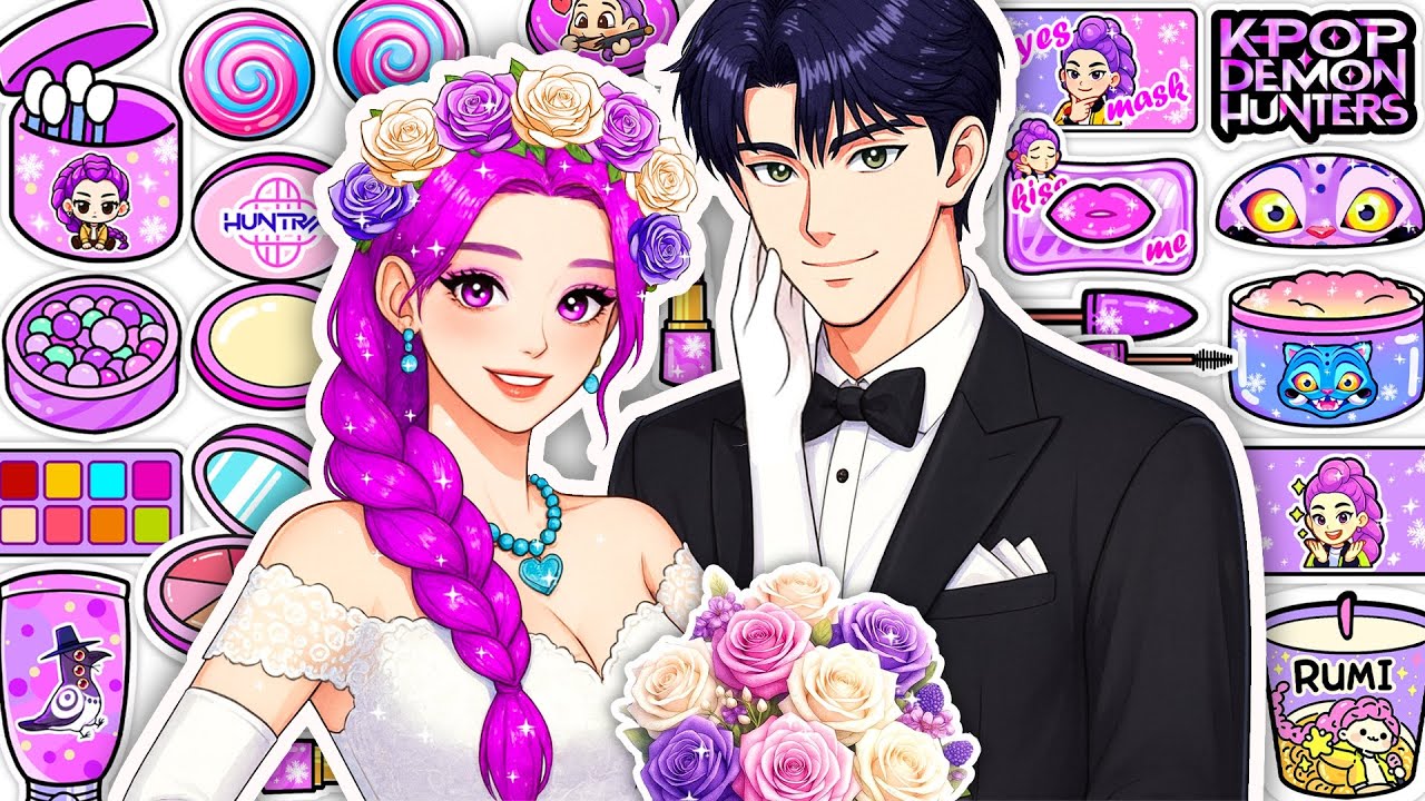 🌸Paper DIY🌸KPOP DEMON HUNTERS Rumi x Jinu BRIDAL💍 👰🏻‍♀️Skincare + Makeup + Hair💄Blind Bag Unboxing