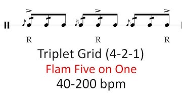 Flam five on one | 40-200 bpm triplet grid sheet music