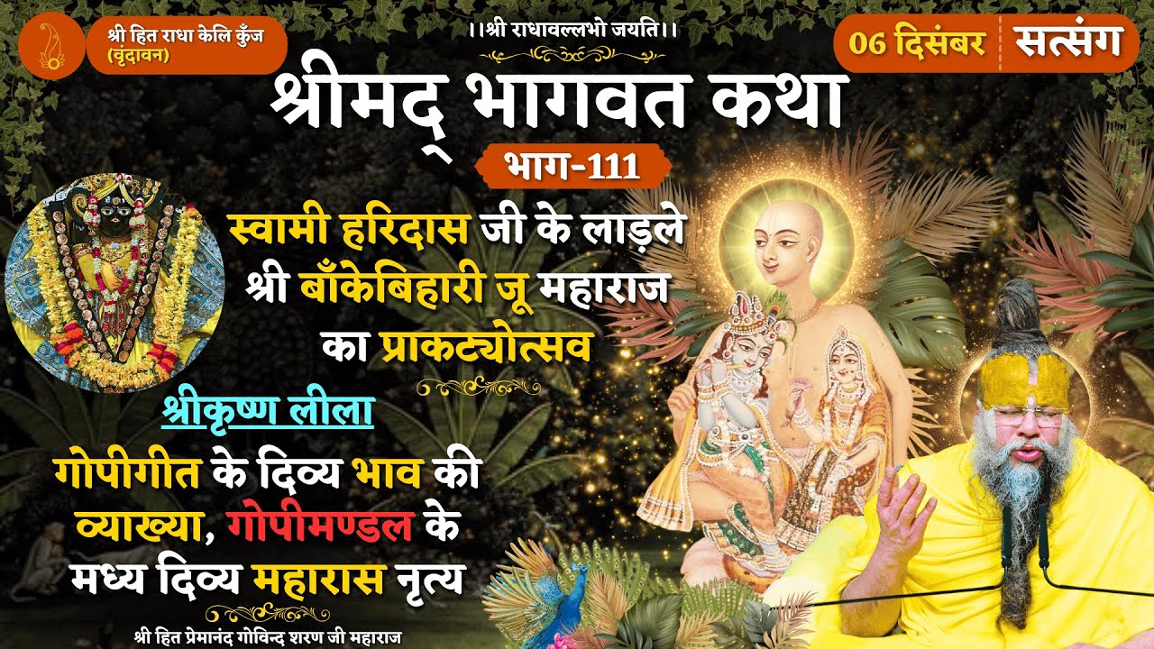 श्री बाँकेबिहारी जू का प्राकट्योत्सव/ गोपी गीत के भाव की व्याख्या/ गोपीमण्डल मध्य दिव्य महारास नृत्य