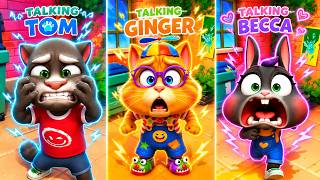 Talking Tom vs Talking Ginger vs Talking Becca Same Actions Emoji Madness 😂