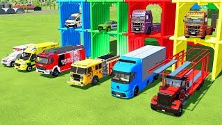 TRANSPORTING BUS, FIRE DEPARTEMENT, AMBULANCE, POLICE CAR, FIRE TRUCK TO GARAGE - FS22 | Farming Sim