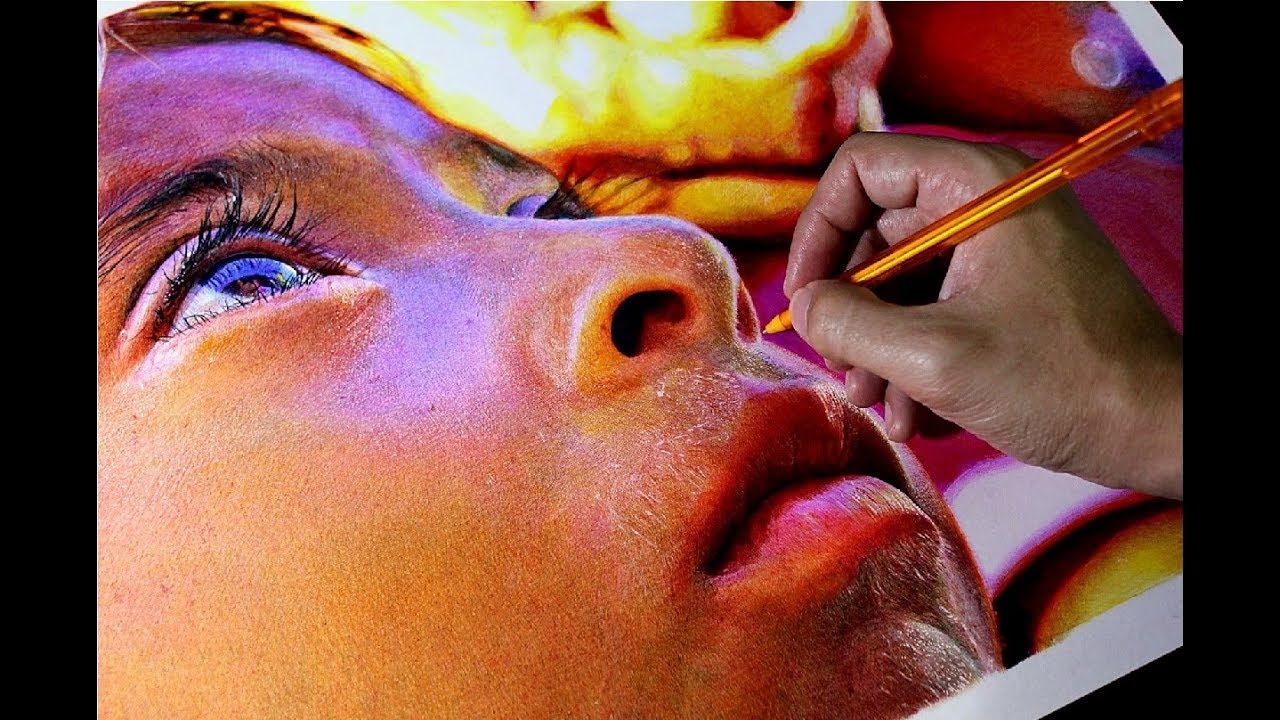 Ink Art - Indian child - ball point pen color