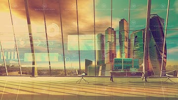 Big work office of the trader and animated infographics.