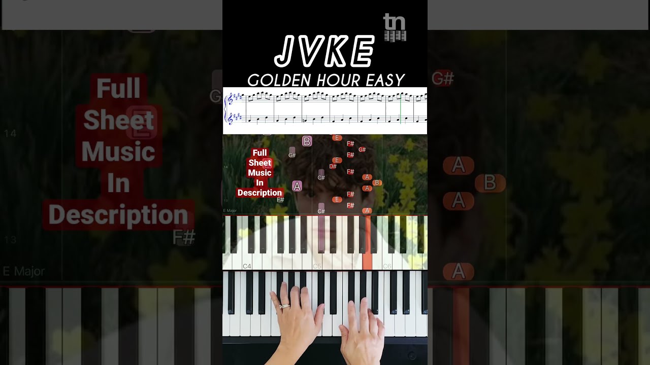 Full Sheet Music of JVKE Golden Hour Easy Piano #shorts
