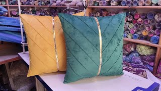 طريقة خياطة مخدة القرصة بخطوط مثلثة والشريط الذهبي How to sew a pillow