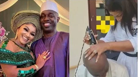 Mixed Reactions As Mercy Aigbe Gives Husband Clean Haircut in ViralVideo