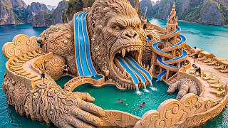 250Days Building Giant King Kong Mouth Water Slide System with Hidden Cave Pool Using Primitive Tool