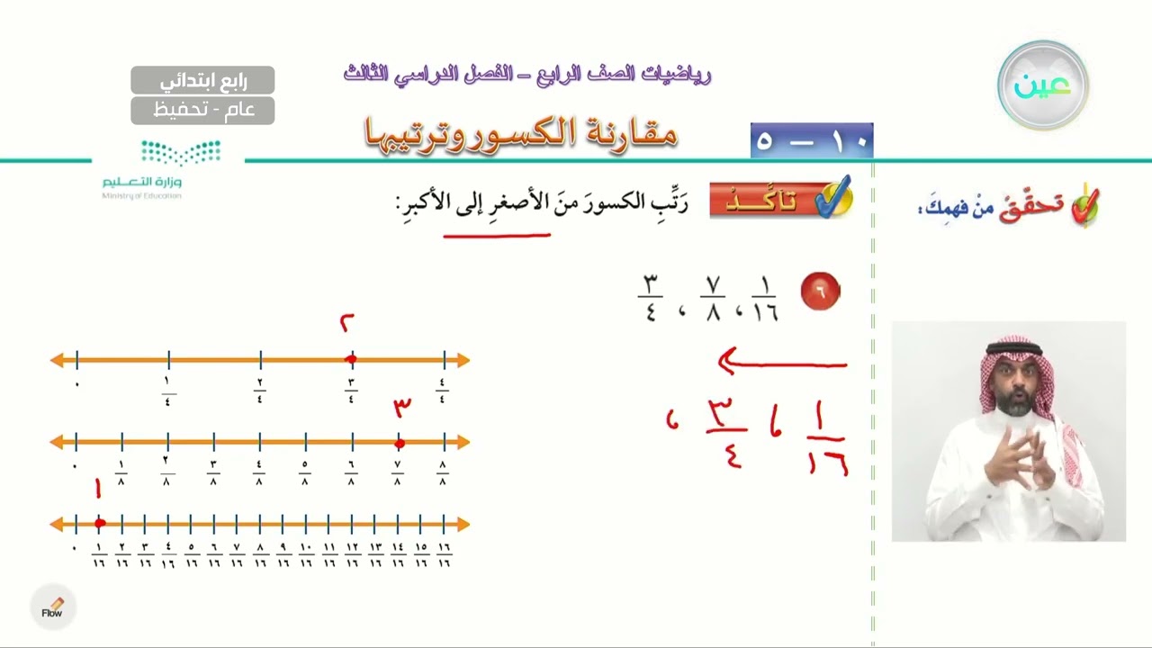 مقارنة الكسور وترتيبها - الرياضيات - رابع ابتدائي