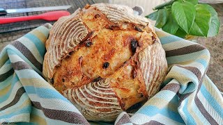 免揉面的蔓越莓核桃欧包|无油无糖 |No knead Cranberry walnuts Bread|no oli, no sugar.