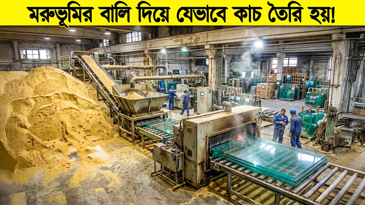 দেখুন বালি কিভাবে কাচ হয় ! মরুভূমির উত্তপ্ত বালি থেকে ফ্যাক্টরিতে স্বচ্ছ কাচ তৈরি হয় !