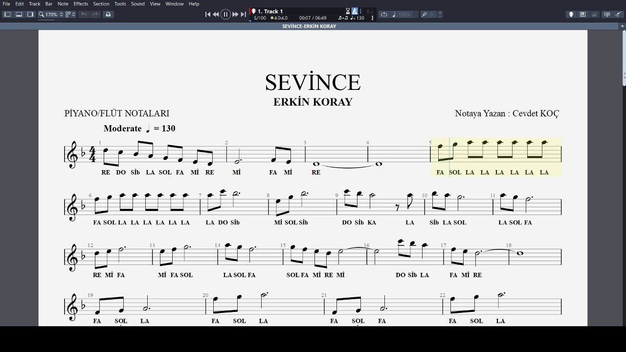 SEVİNCE - ERKİN KORAY NOTA - YouTube