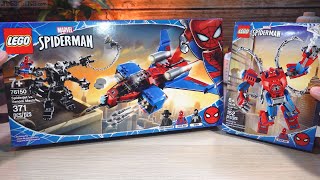 Pure builds: LEGO Spider-Man Mech + Spiderjet vs. Venom Mech 76146 76150
