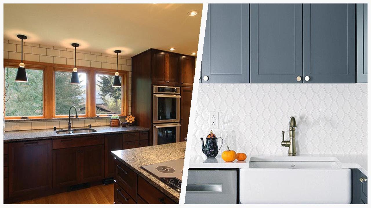 75 Kitchen With Dark Wood Cabinets And Subway Tile Backsplash Design ...