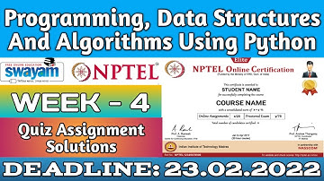 NPTEL Programming Data Structures And Algorithms Using Python WEEK 4 ASSIGNMENT ANSWERS | 2022