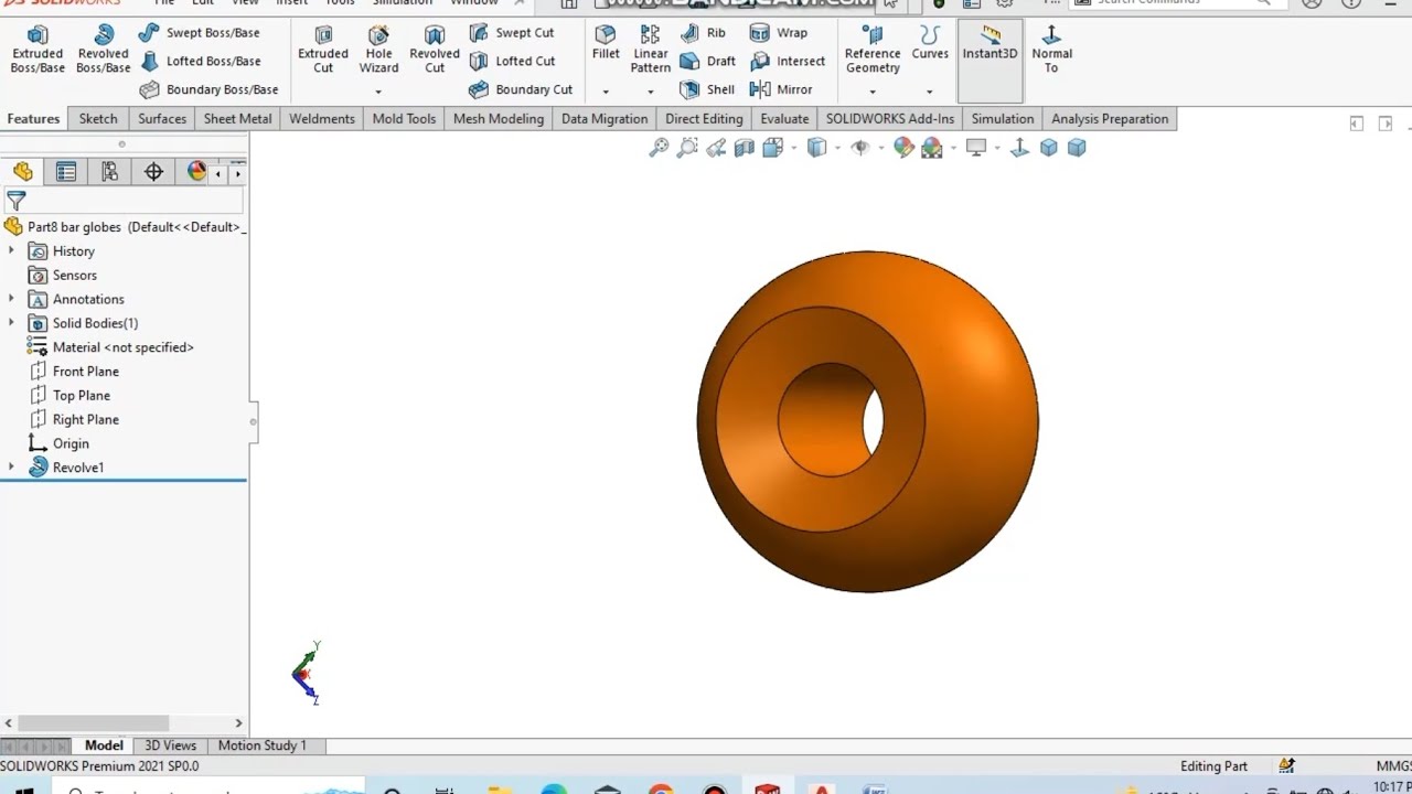 Bench vise assembly Part 5 Screw Bar &  Bar Globes in solidworks