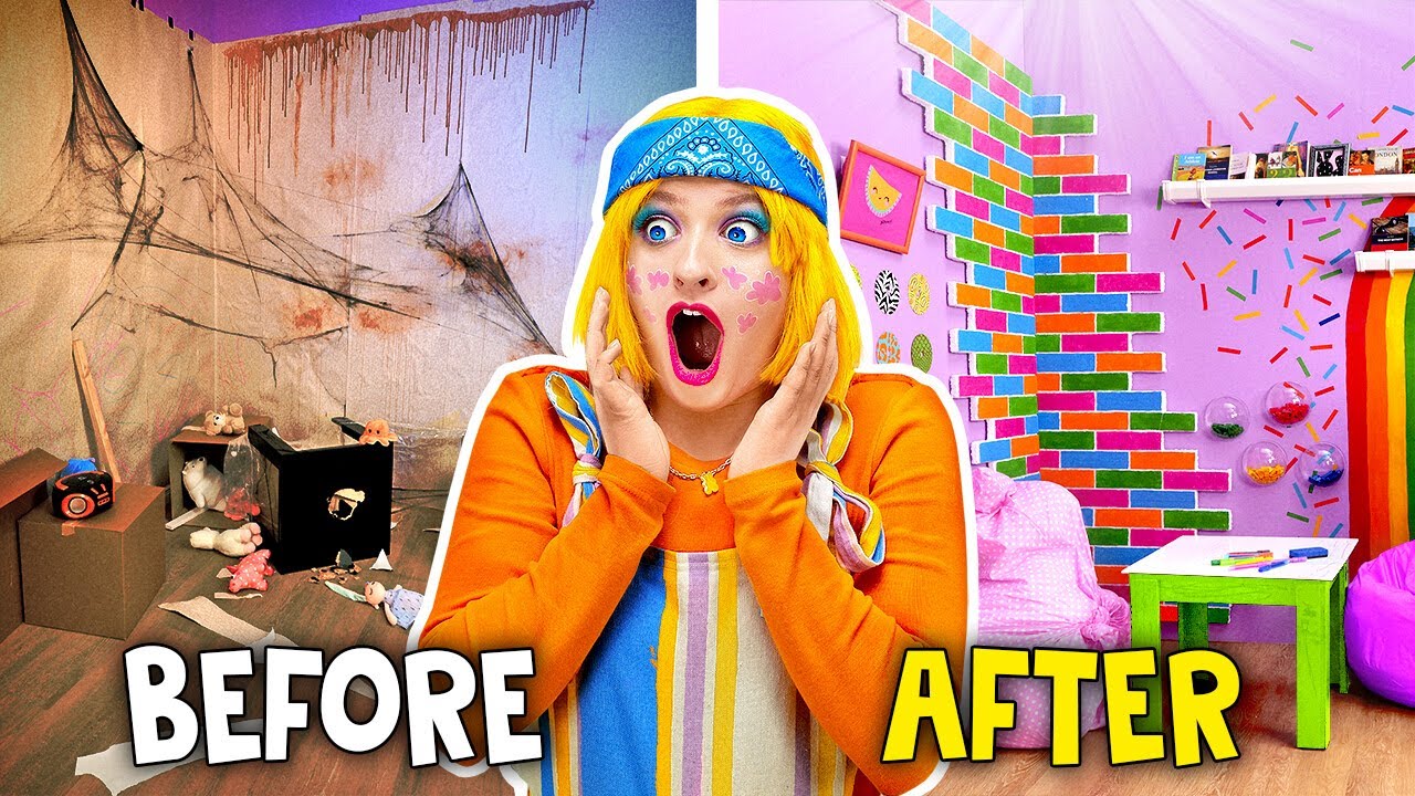 DIY Room Makeover With Instant Noodles😅 *Gadgets and Hacks to Make a Rainbow Room*