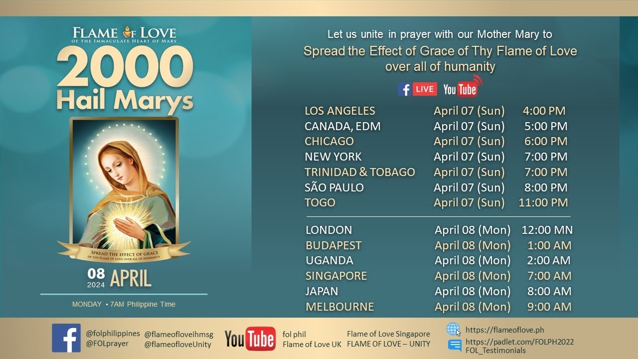 LIVE | 2000 Flame of Love Hail Mary's Event | April 8, 2024 | PART 1