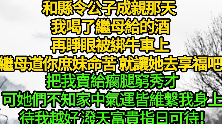 和县令公子成亲那天 我喝了继母给的酒，再睁眼被绑牛车上，继母道你庶妹命苦 就让她去享福吧，把我卖给瘸腿穷秀才，可她们不知家中气运皆维系在我身上，待我越好 泼天富贵指日可待！ - 天天要闻