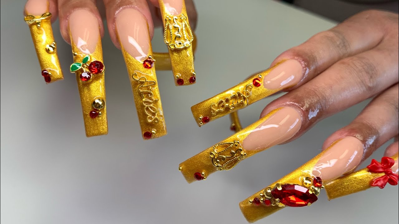 How to: Extendo Curve Tip Nails | Gold chrome, Aries nails | Tips for beginner nail techs