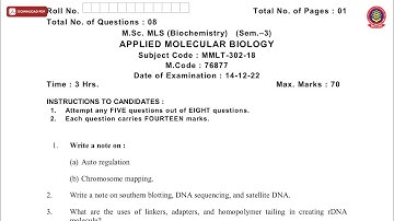 MSC 3RD SEM MLS BIOCHEMISTRY APPLIED MOLECULAR BIOLOGY DEC 2022 | PTU