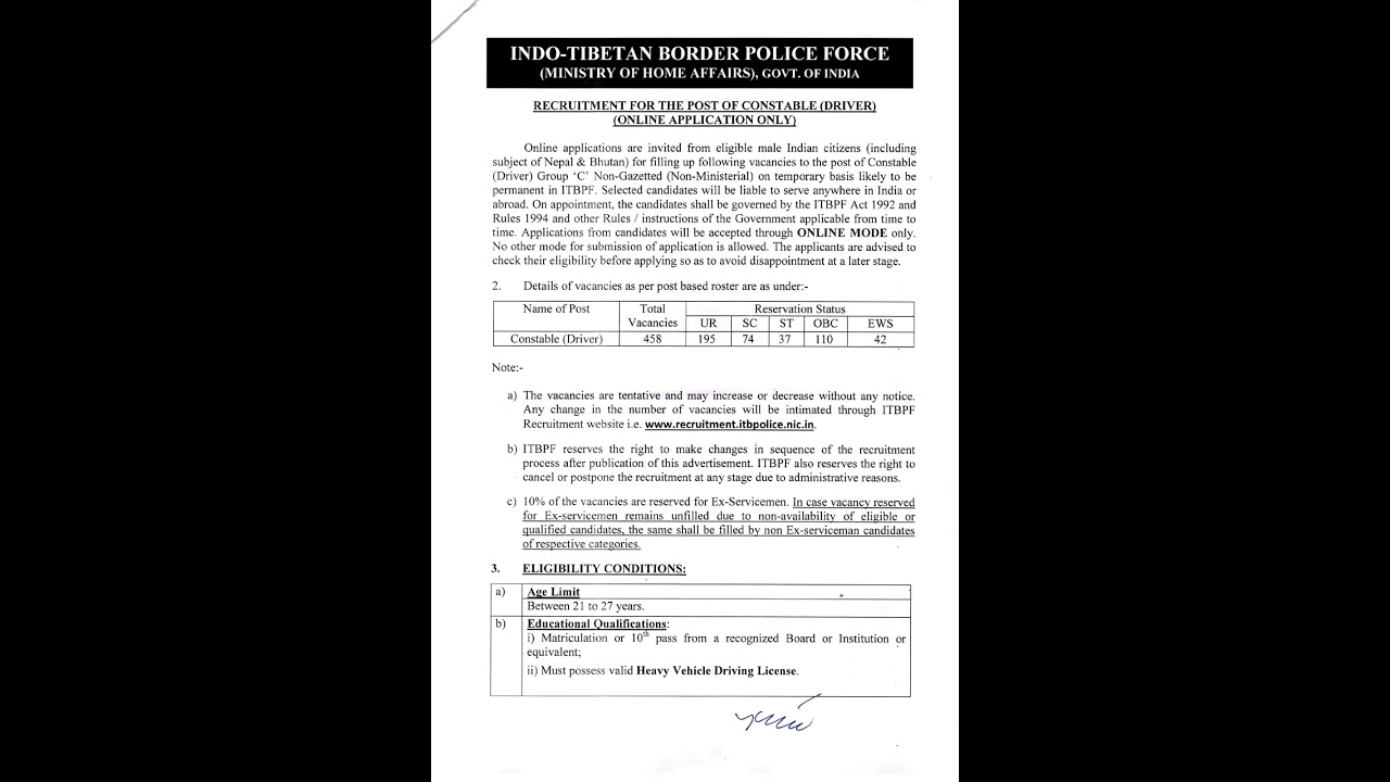 ITBP DRIVER NEW VACANCY 2023 NOTIFICATION