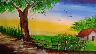 How to draw Nature scenery drawing step by step / Beautiful Nature scenery Painting