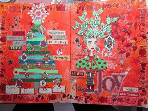dylusions art journal spread tutorial christmas youtube christmas journal