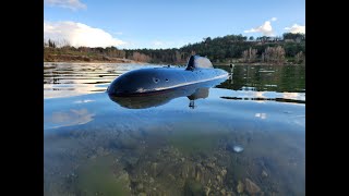 Akula RC Submarine dive lake from drone