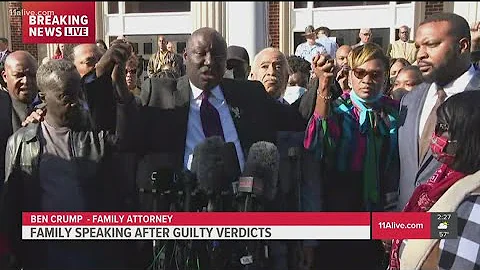 Ben Crump speaks alongside Ahmaud Arbery family af...