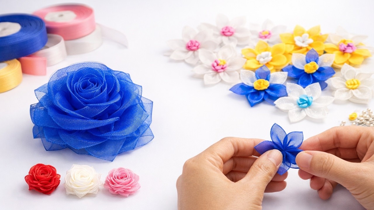 Ribbon flowers. Easy and quick.
