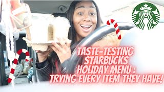 TASTE TESTING THE ENTIRE STARBUCKS HOLIDAY MENU | Starbucks Holiday Drinks & Snacks Menu