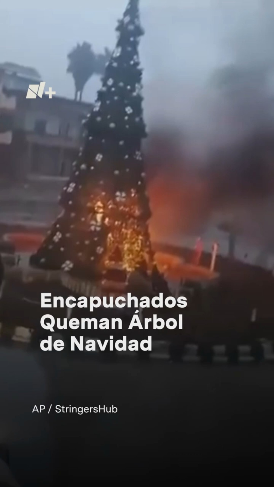 Encapuchados queman árbol de navidad monumental en Siria #nmas #shorts #siria