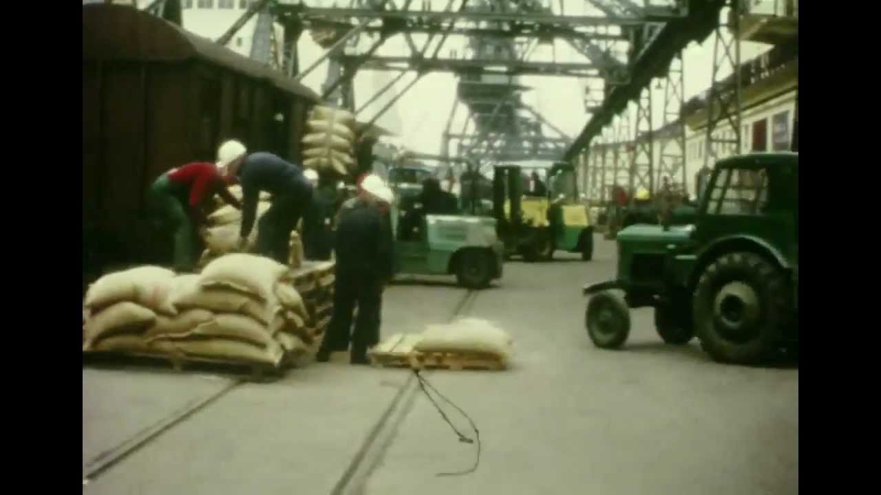 Lossning kaffe i säckar samt oljefat, Göteborgs hamn, Bananpiren 1972