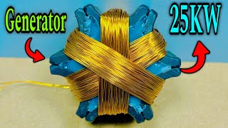 I created 220v 25000w fuel less electricity ⚡️ generator at home 🏠 using permanent golden copper