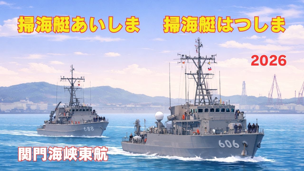 海上自衛隊掃海艇はつしま＋あいしま 関門海峡を東航 / JMSDF