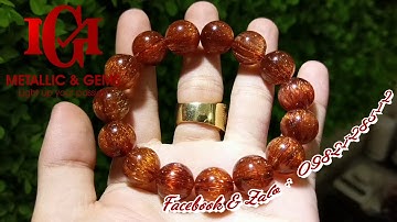 Vòng thạch anh tóc đỏ trong vắt đồng trục ánh titan siêu mạnh VIP size 15mm