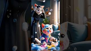 القط مياو دخل جوه الغساله ومامته لحقته فالآخر والنهاية مفاجأة😍🤣 #shorts#bulun #cat #ai #viral #funny