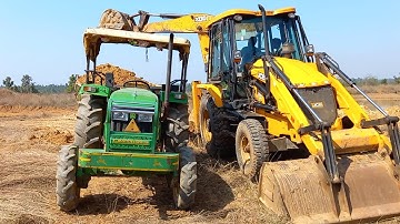 JCB 3dx Backhoe Loading Pond Mud In Johndeere And Swaraj Tractors | Jcb Ki Khudai | Jcb And Tractor