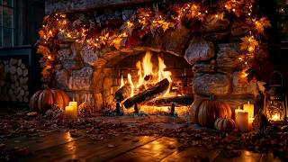 🍂 Uplifting Autumn Mood by the Fireplace 🔥 Natural Crackling Fire & Glowing Logs in 4K 12 Hours