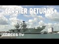 HMS Queen Elizabeth Returns To Portsmouth As 'FULLY TRAINED' Aircraft Carrier | Forces TV