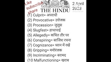 The Hindu Vocab and Word meaning Today