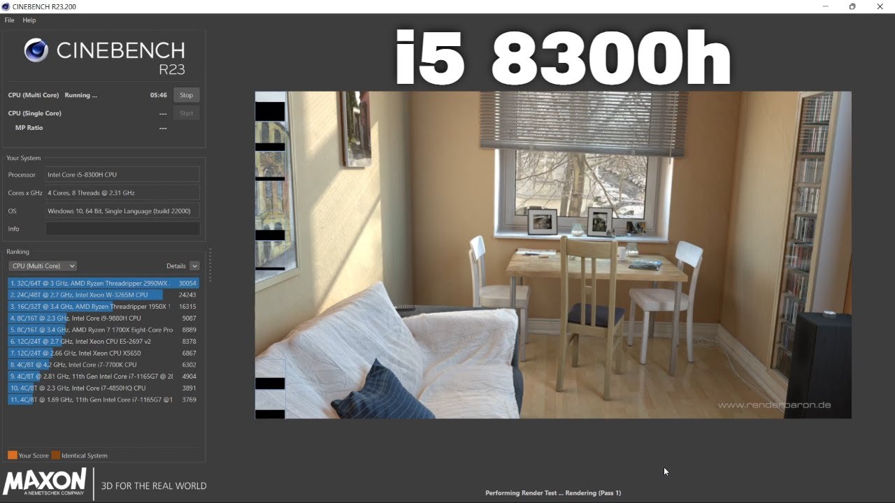8300h r23 Test : Single Core + Multi Core 8th gen - YouTube
