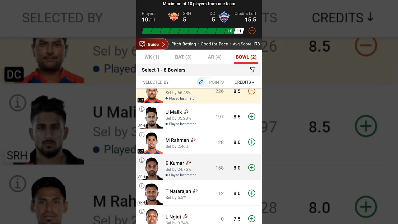 SRH vs DC dream11 team  prediction । Hyderabad vs Delhi 