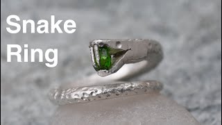 Gemstone Snake Ring, Pure 24k Silver Ring Handmade by Mustache Metal Works (no talking) (no music)